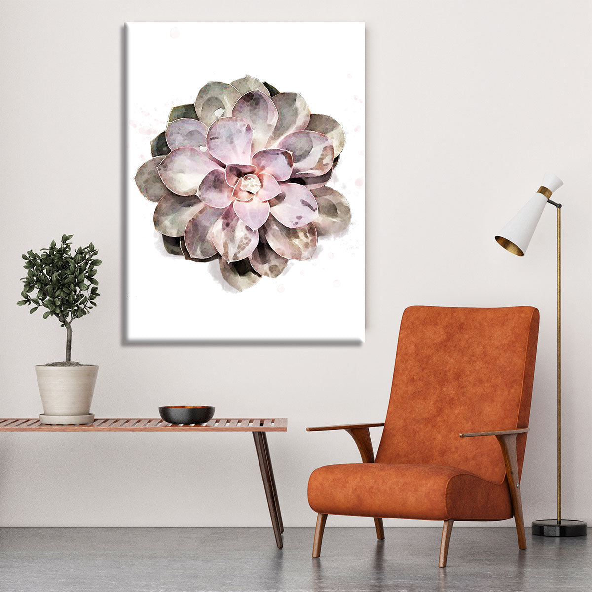 Succulent 01 Canvas Print featuring vibrant green succulents on a textured background, perfect for home decor.