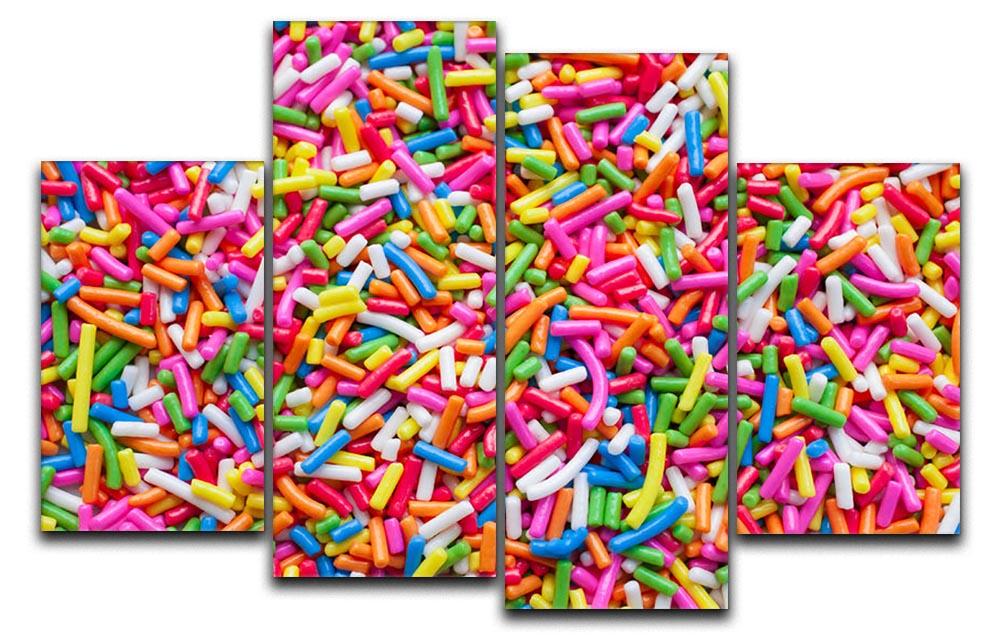 A vibrant 4-split canvas artwork featuring colorful sugar sprinkle dots, arranged in a dynamic and playful design.