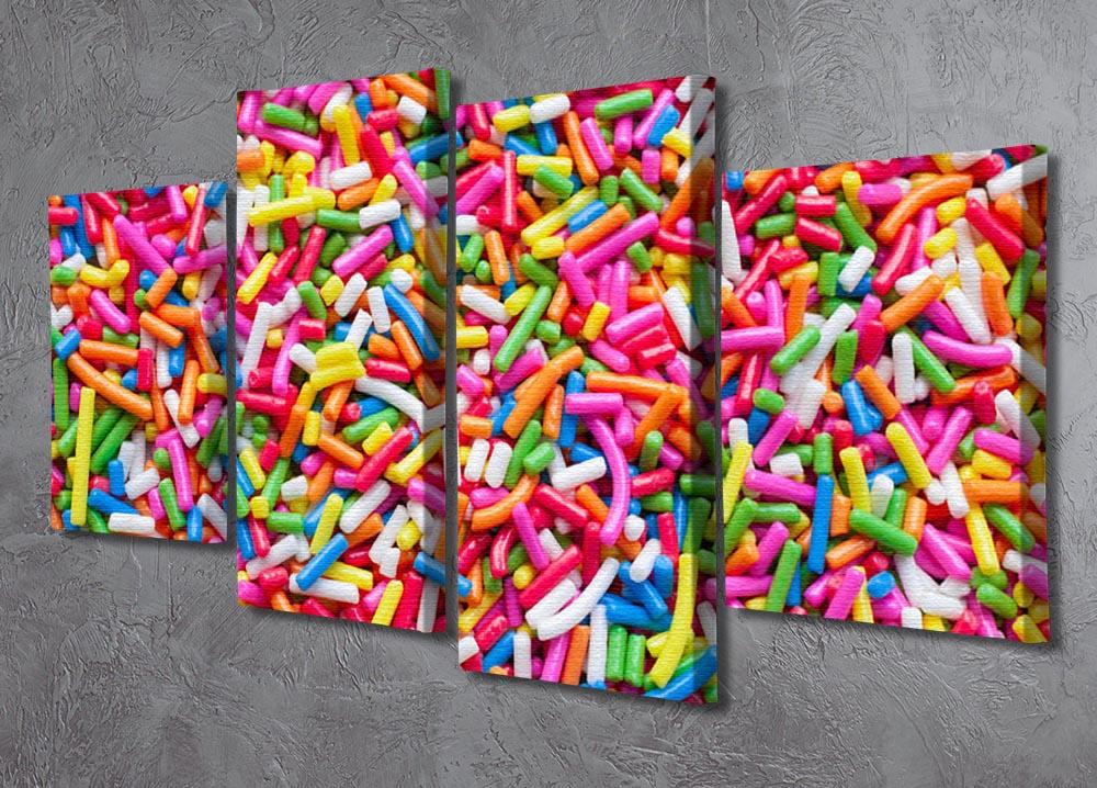 A vibrant 4-split canvas artwork featuring colorful sugar sprinkle dots, arranged in a dynamic and playful design.
