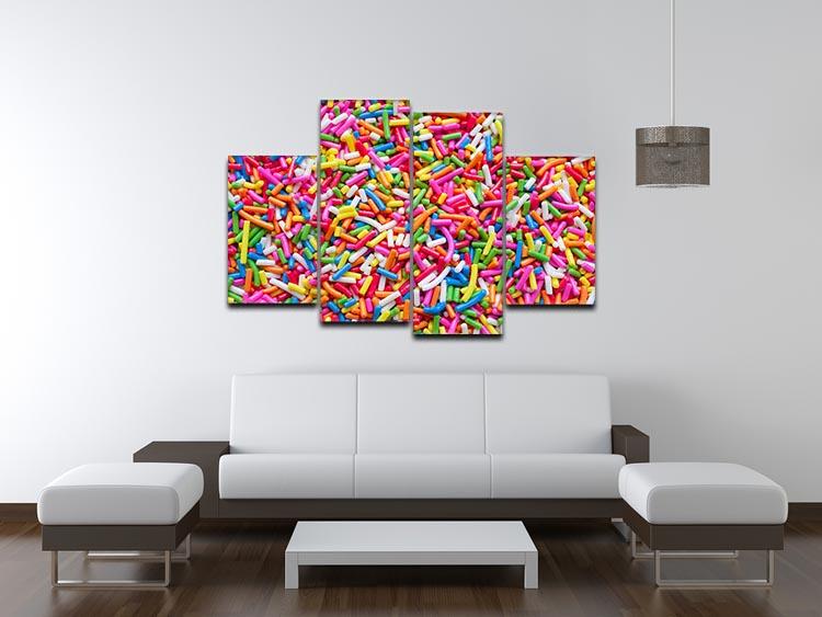A vibrant 4-split canvas artwork featuring colorful sugar sprinkle dots, arranged in a dynamic and playful design.