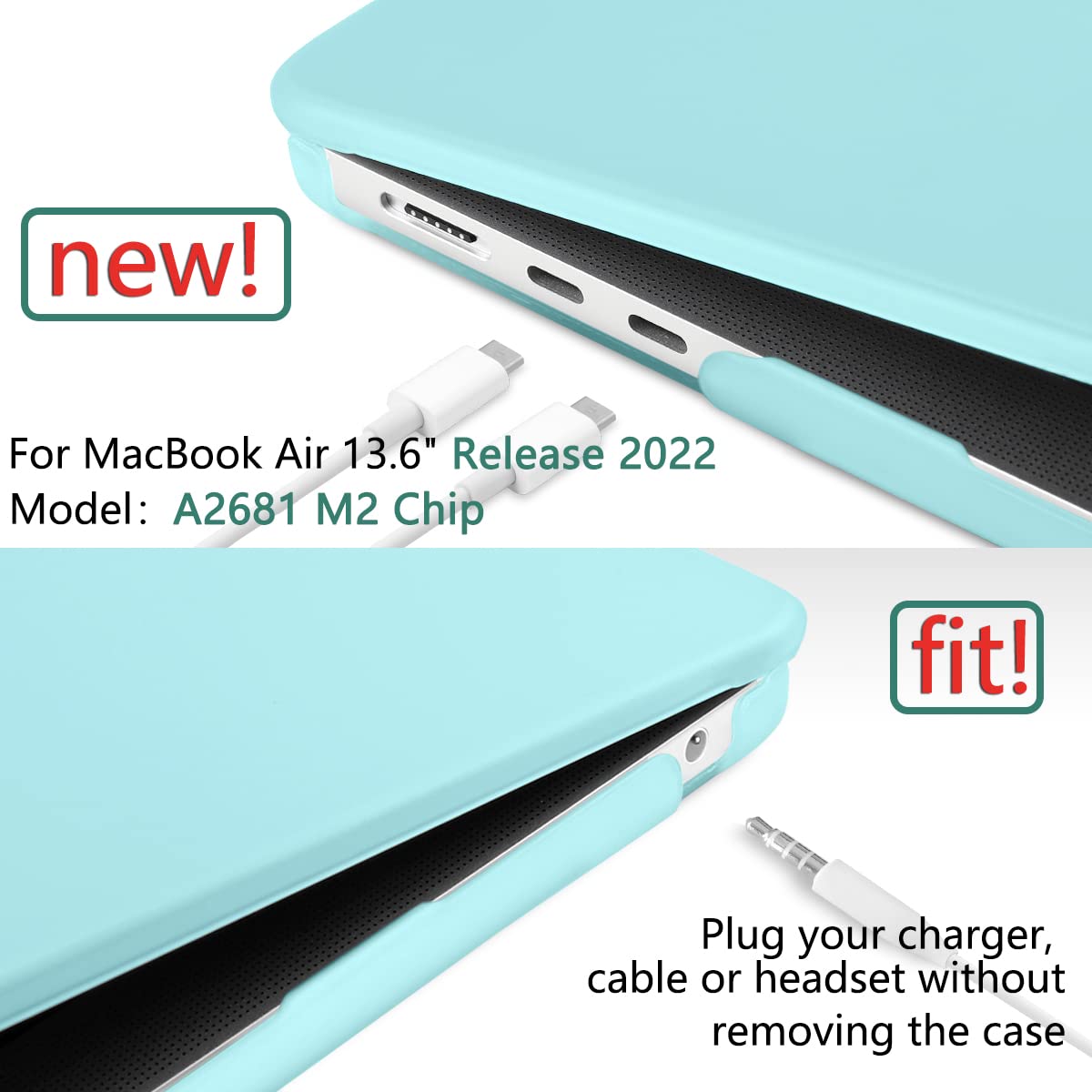 Frosted hard shell case for 2023 MacBook Air 13 inch M2 Model A2681, showcasing its sleek design and protective features.