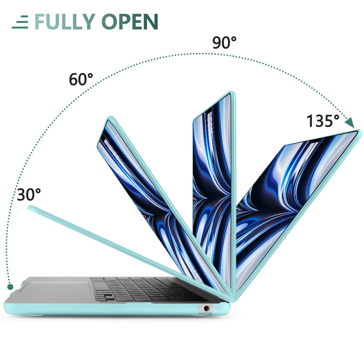 Frosted hard shell case for 2023 MacBook Air 13 inch M2 Model A2681, showcasing its sleek design and protective features.