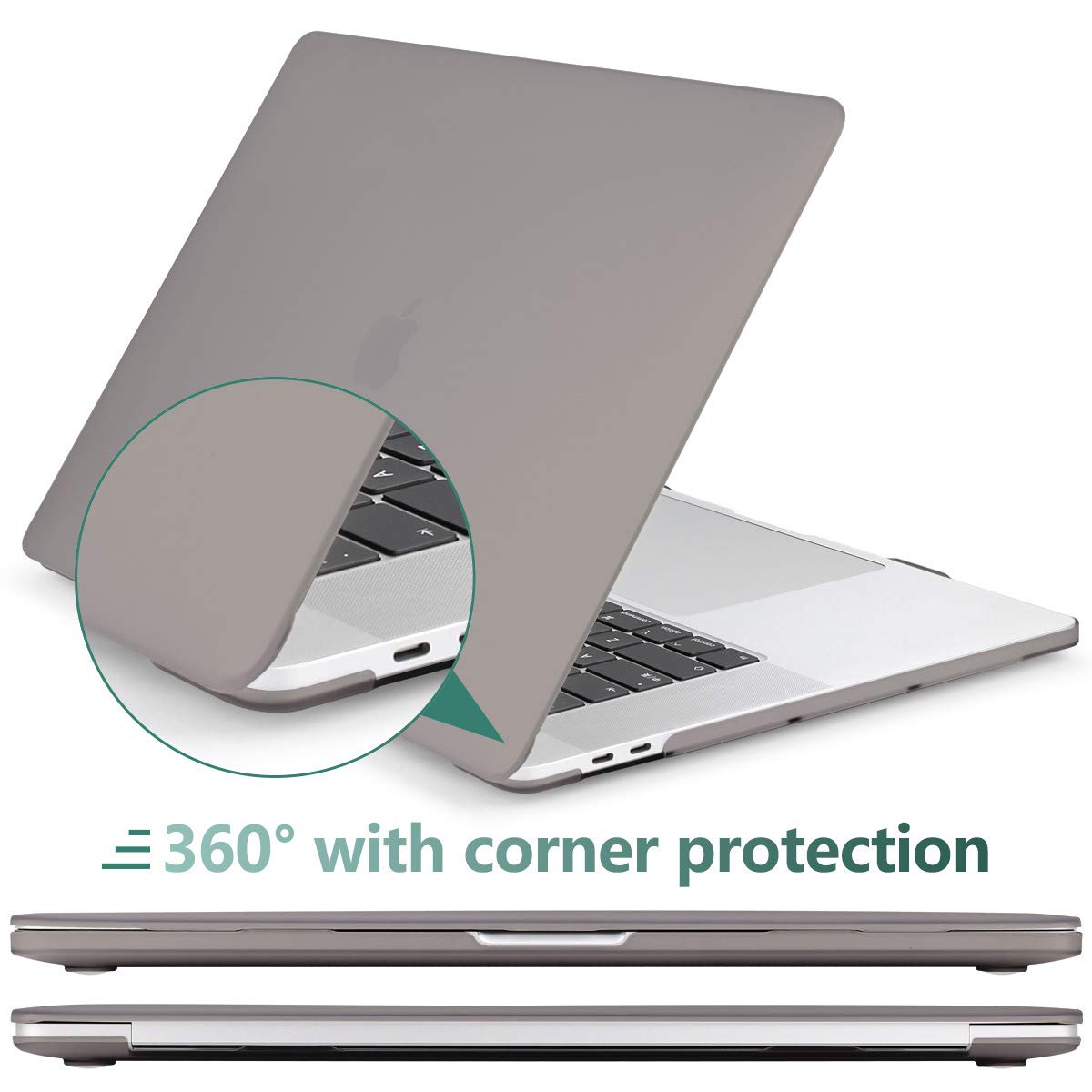 Grey hard shell case for MacBook Pro 13 Inch M1 M2 models, featuring a sleek design and durable protection.
