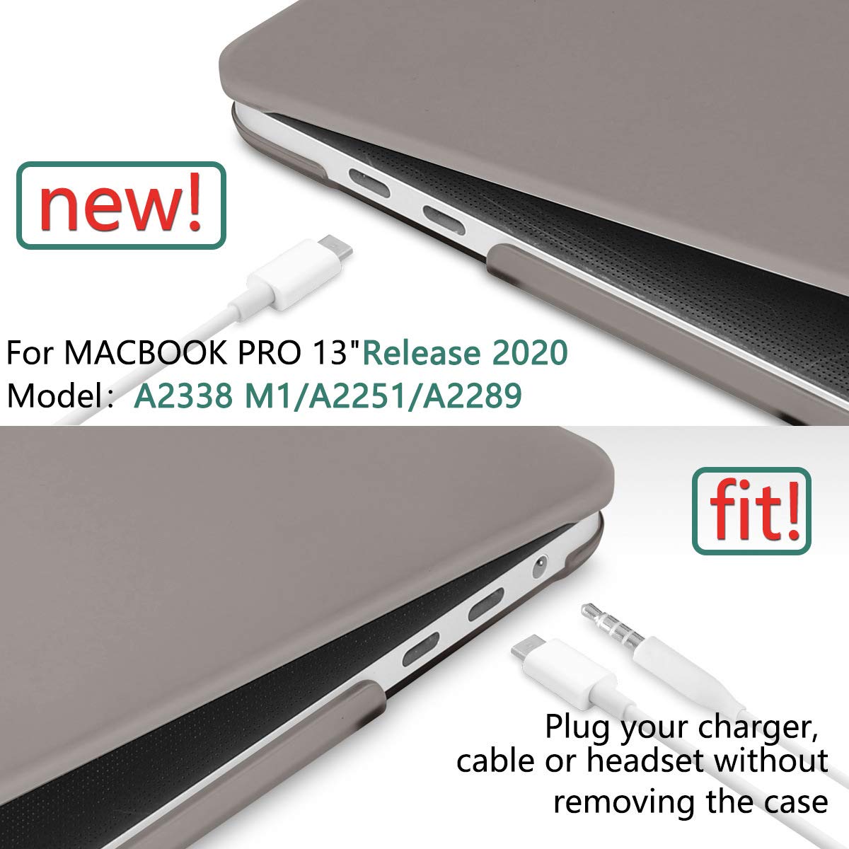 Grey hard shell case for MacBook Pro 13 Inch M1 M2 models, featuring a sleek design and durable protection.