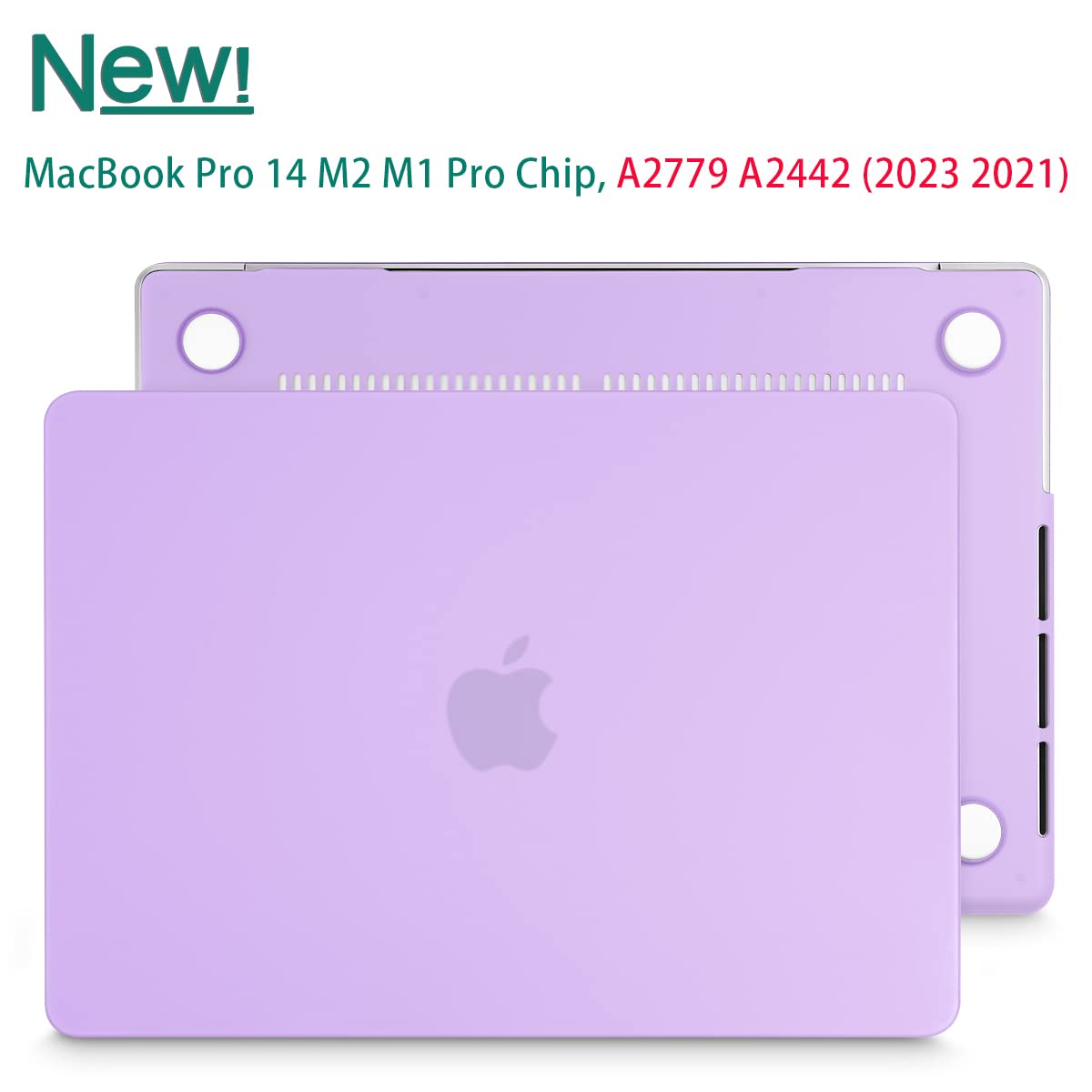 Frosted hard shell case for MacBook Pro 14 inch, designed for M2 A2779 and M1 A2442 models, showcasing its sleek design and keyboard cover.