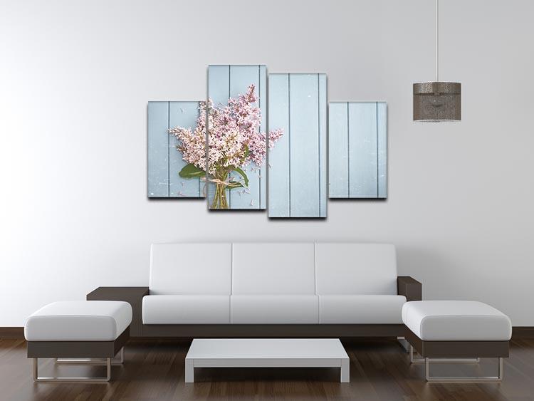 A beautiful 4 split panel canvas featuring a summer bouquet of lilac flowers, showcasing vibrant colors and intricate details.