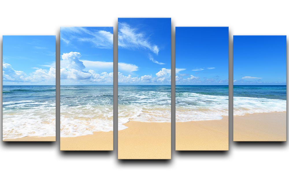 A stunning 5-split canvas artwork depicting the vibrant summer sky of Okinawa, showcasing beautiful blues and soft whites.