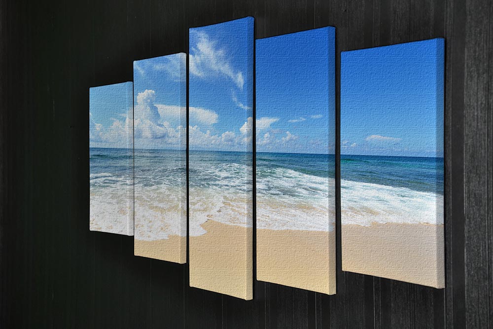A stunning 5-split canvas artwork depicting the vibrant summer sky of Okinawa, showcasing beautiful blues and soft whites.