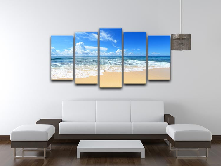A stunning 5-split canvas artwork depicting the vibrant summer sky of Okinawa, showcasing beautiful blues and soft whites.
