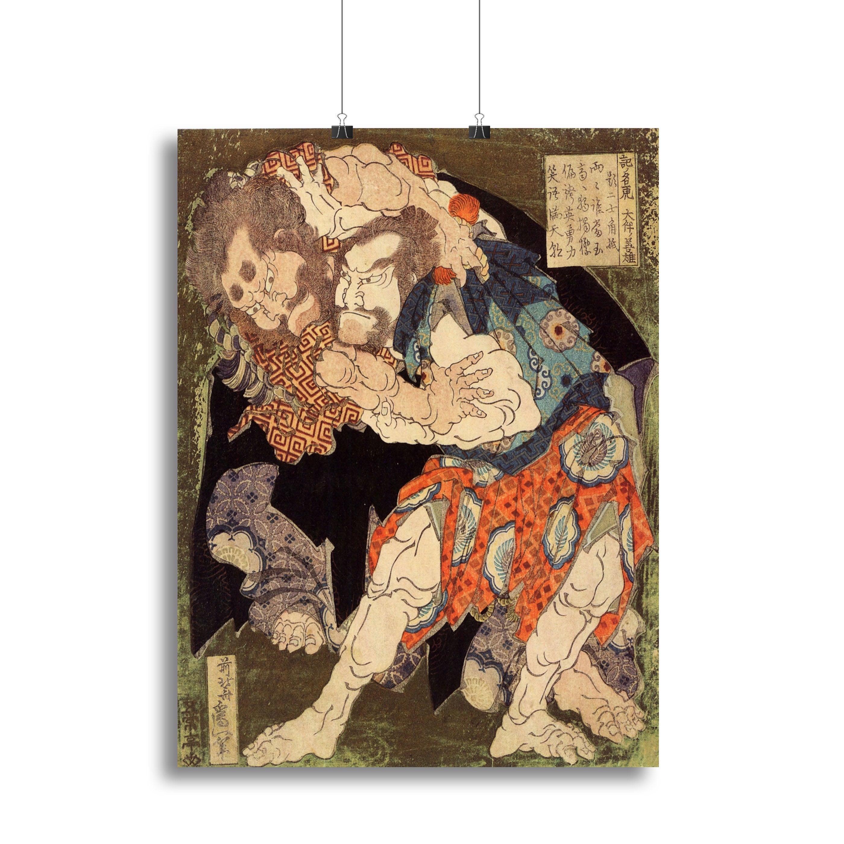 Canvas print of Sumo Wrestlers by Hokusai, showcasing vibrant colors and intricate details, perfect for home decor.