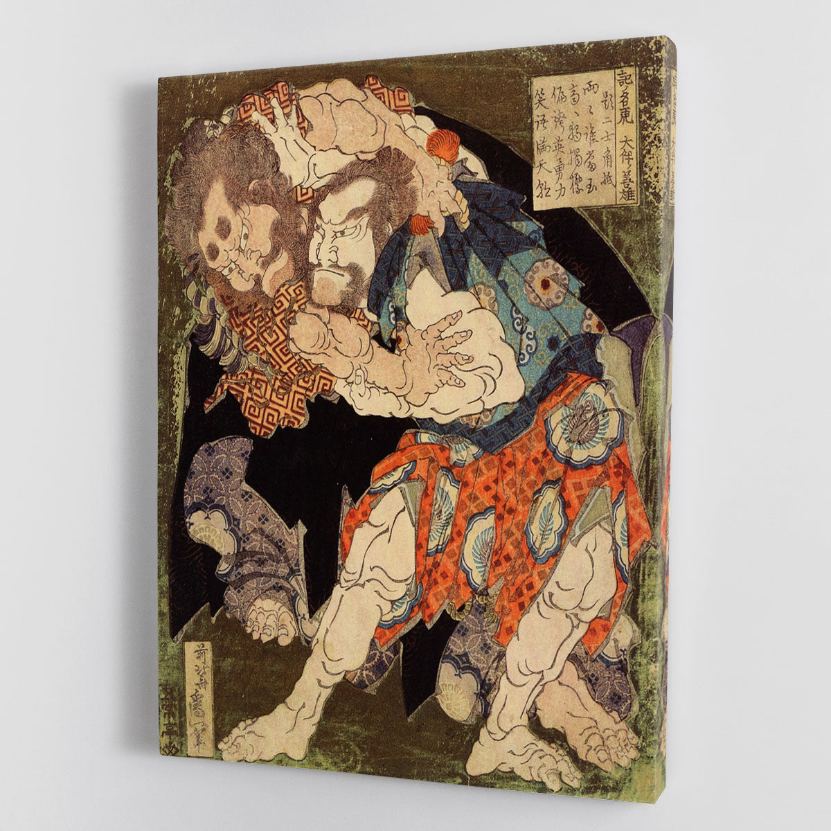 Canvas print of Sumo Wrestlers by Hokusai, showcasing vibrant colors and intricate details, perfect for home decor.
