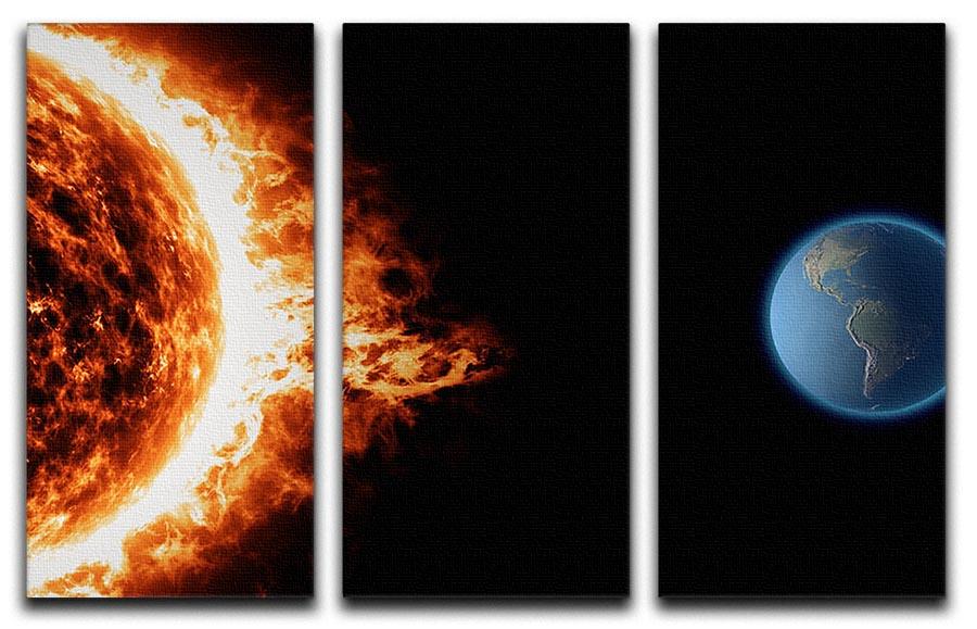 A stunning 3-panel canvas print depicting a solar storm, showcasing vibrant colors and dynamic imagery, perfect for home or office decor.