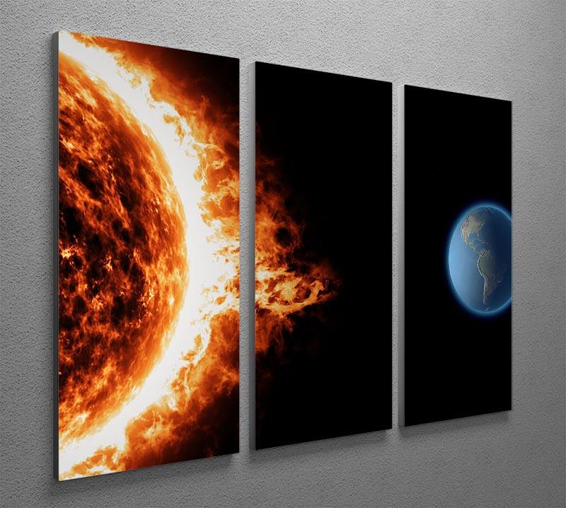 A stunning 3-panel canvas print depicting a solar storm, showcasing vibrant colors and dynamic imagery, perfect for home or office decor.