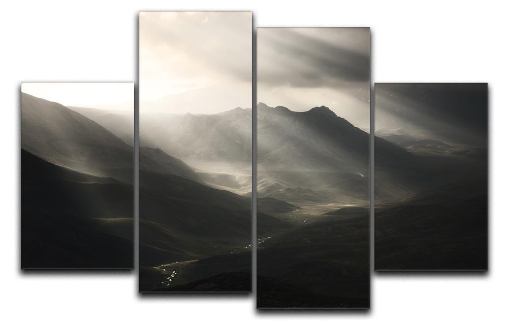 Sun Rays Mood 4 Split Panel Canvas artwork featuring vibrant colors and a dynamic design, divided into four equal sections for a multi-dimensional effect.