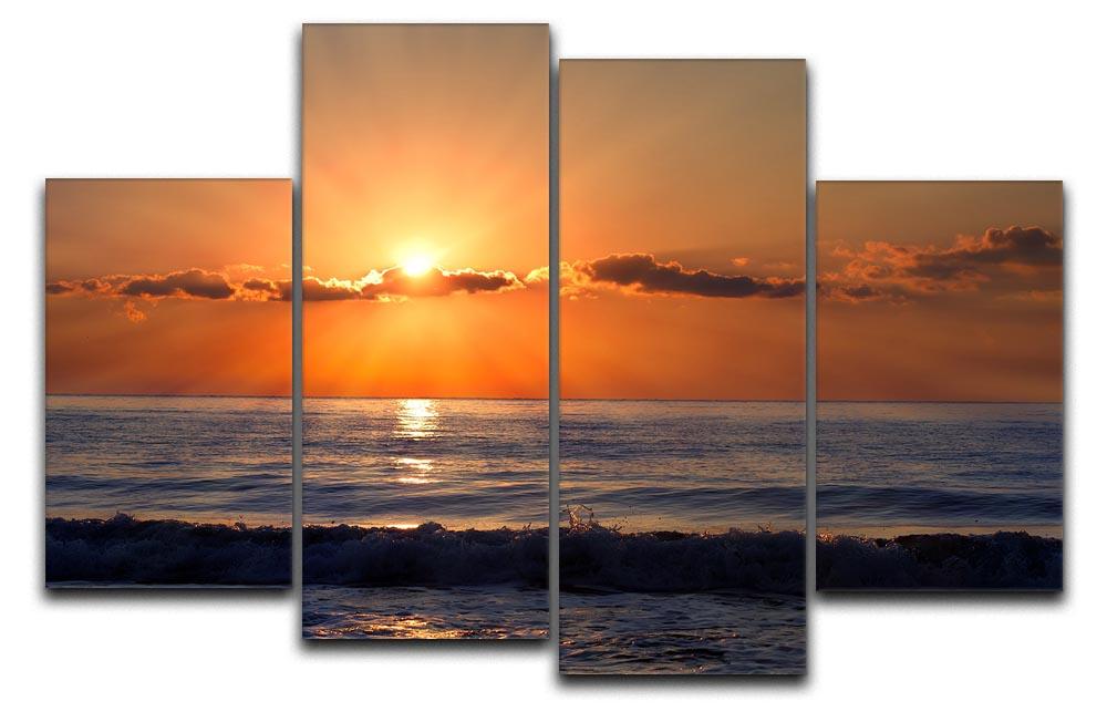 A beautiful 4-split canvas artwork depicting sun rays over the Bulgarian Black Sea, showcasing vibrant colors and serene coastal scenery.