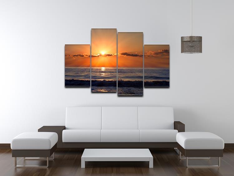 A beautiful 4-split canvas artwork depicting sun rays over the Bulgarian Black Sea, showcasing vibrant colors and serene coastal scenery.