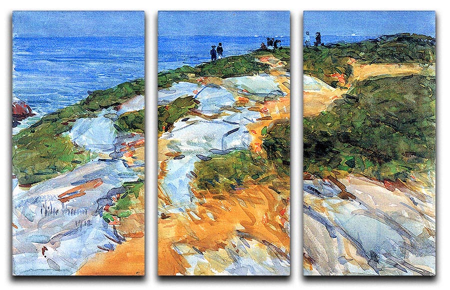 Three-panel canvas print of Sunday Morning Appledore by Hassam, showcasing vibrant colors and elegant design.