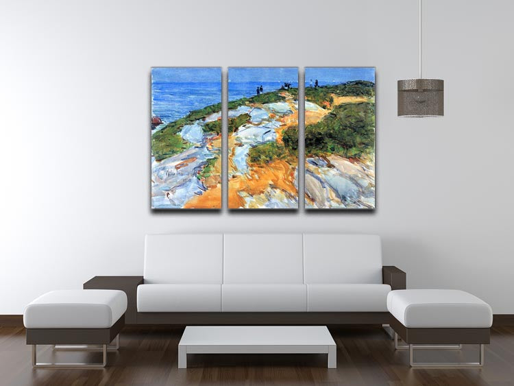 Three-panel canvas print of Sunday Morning Appledore by Hassam, showcasing vibrant colors and elegant design.