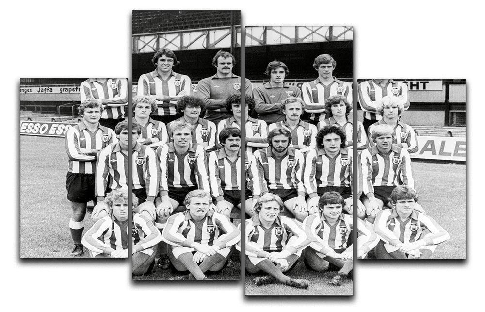 1978 Sunderland Football Club team photo displayed on a 4 split panel canvas, showcasing the team's historic moment.