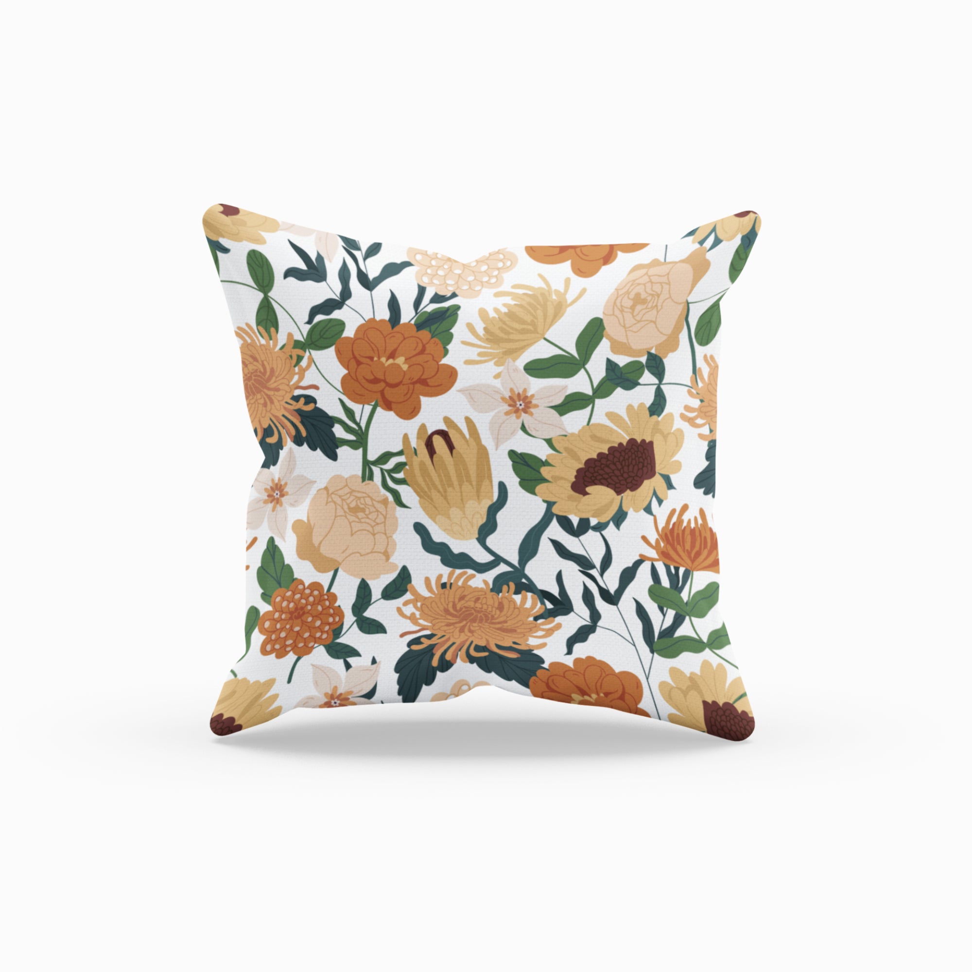 Sunflower Pattern Home Decor Throw Pillow with vibrant yellow sunflowers on a cream background, perfect for living room decor.