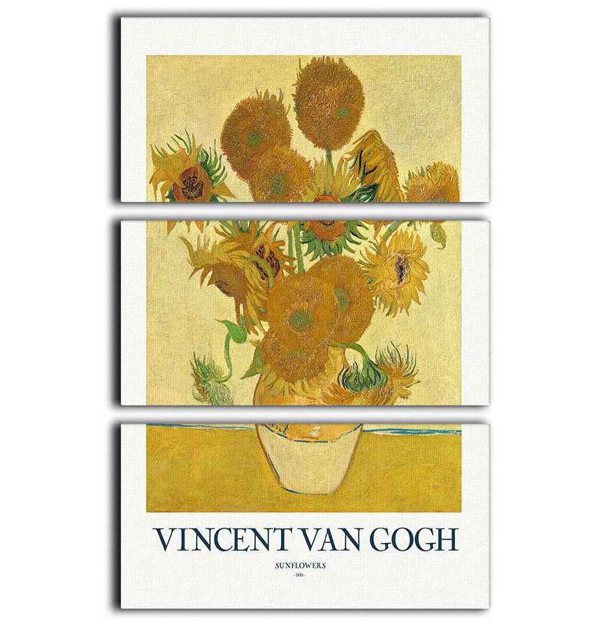 Three-panel canvas print featuring vibrant sunflowers, elegantly arranged for wall decor.
