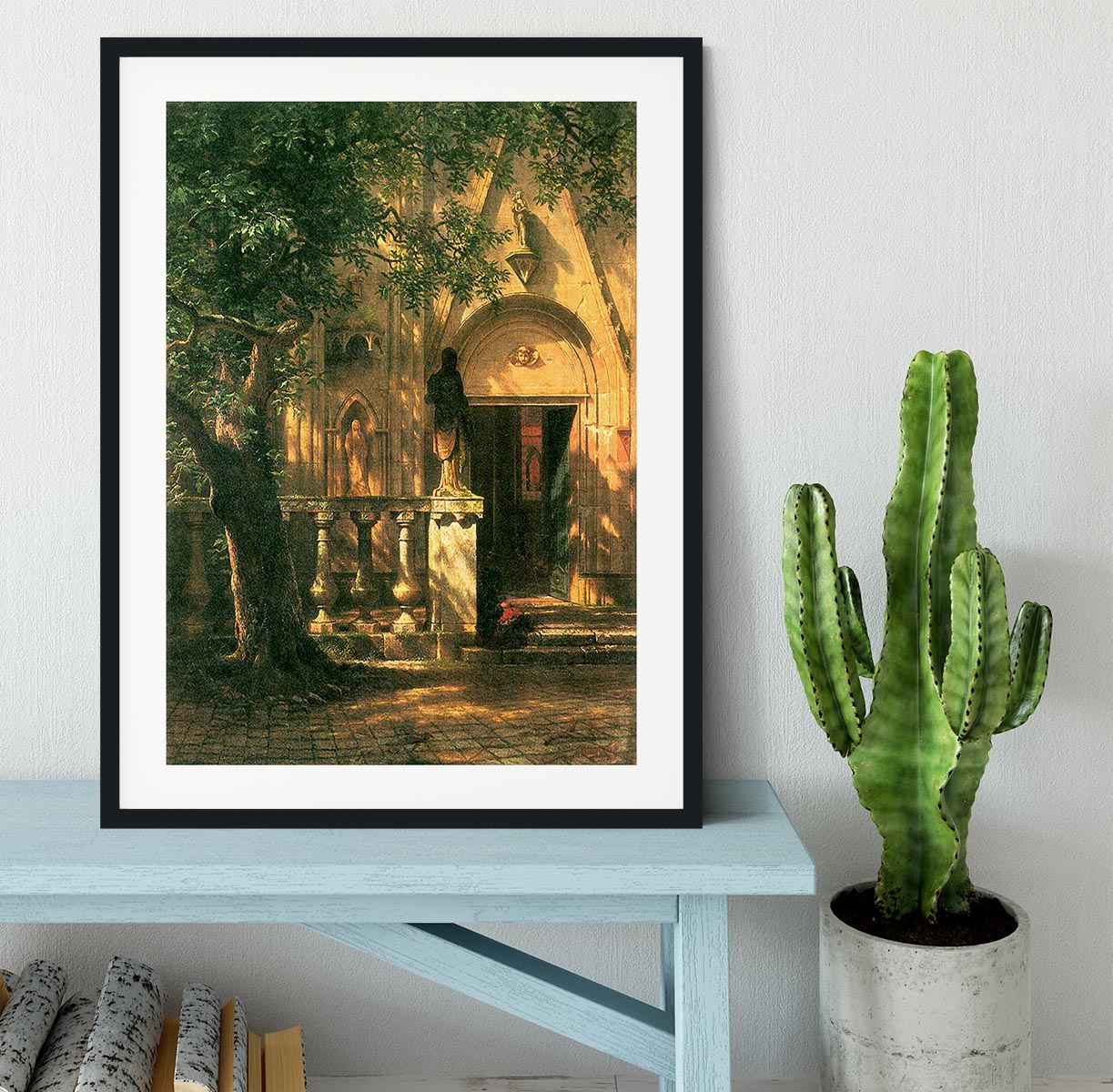 Framed print of Sunlight and Shadow 2 by Bierstadt, showcasing vibrant colors and intricate details in a handmade frame.