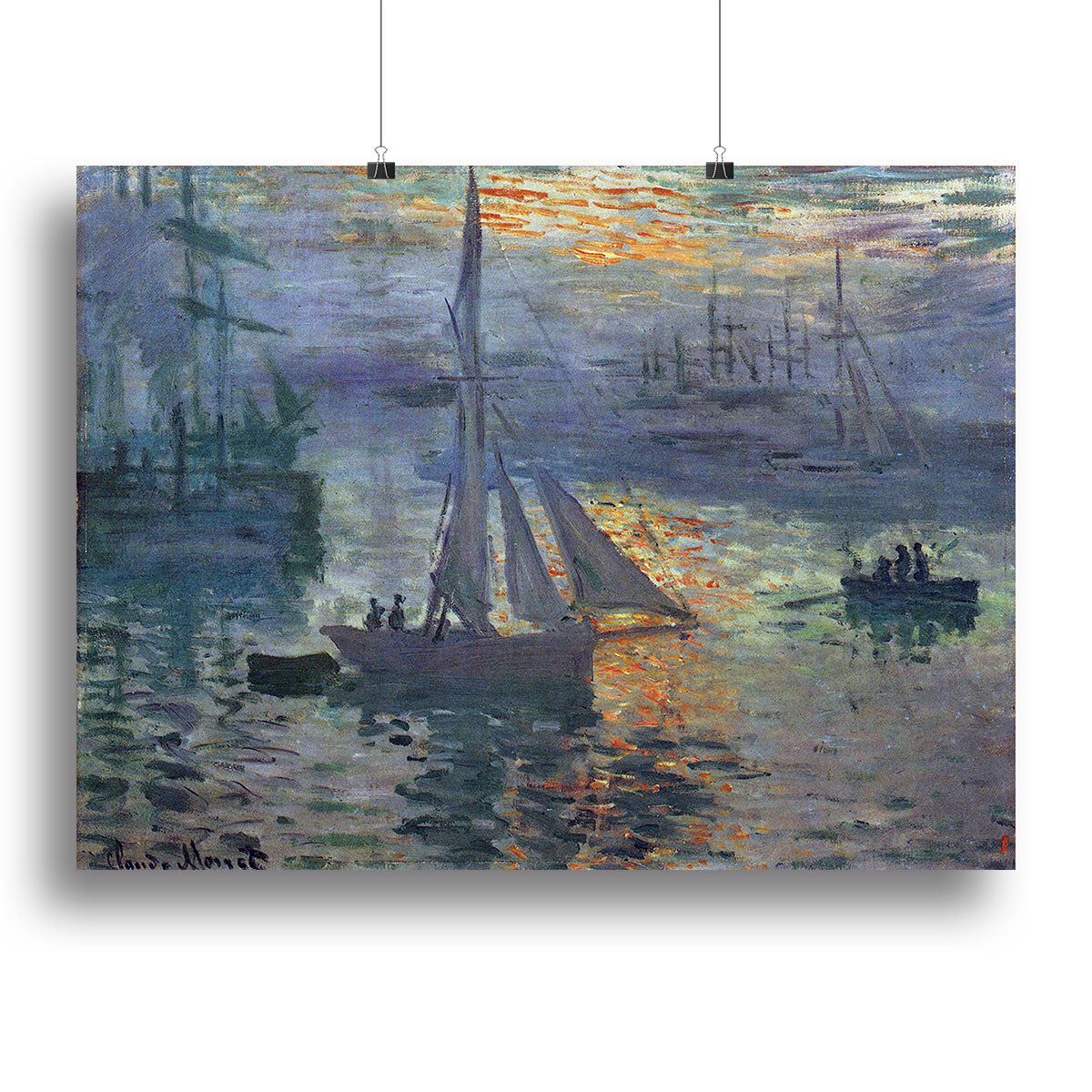 Canvas print of Sunrise at Sea by Monet, showcasing vibrant colors and serene ocean sunrise.
