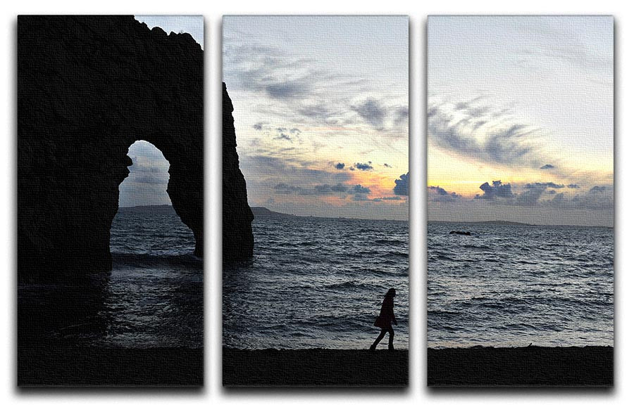 A stunning 3-panel canvas print depicting the Sunset at Durdle Door, showcasing vibrant colors and natural beauty.