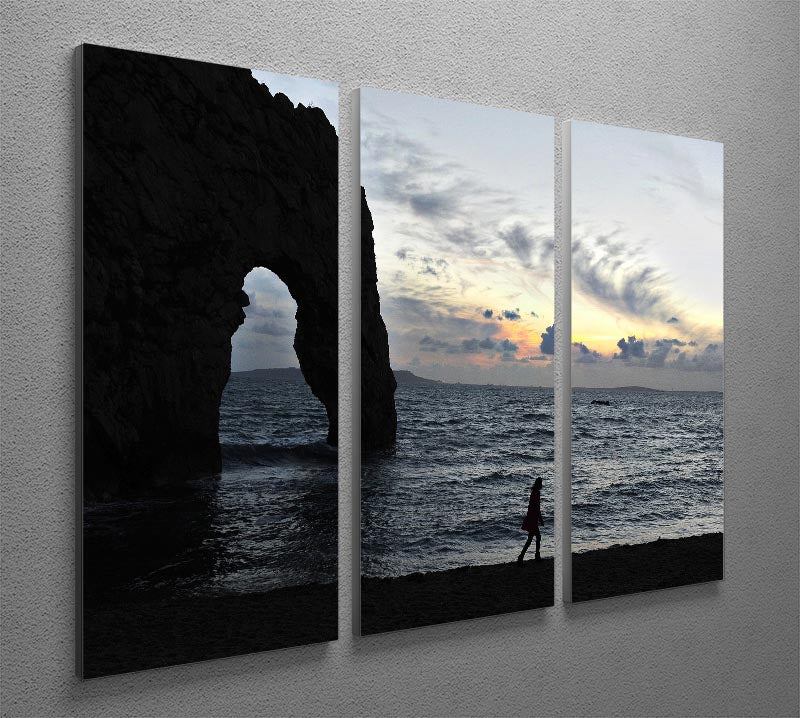 A stunning 3-panel canvas print depicting the Sunset at Durdle Door, showcasing vibrant colors and natural beauty.