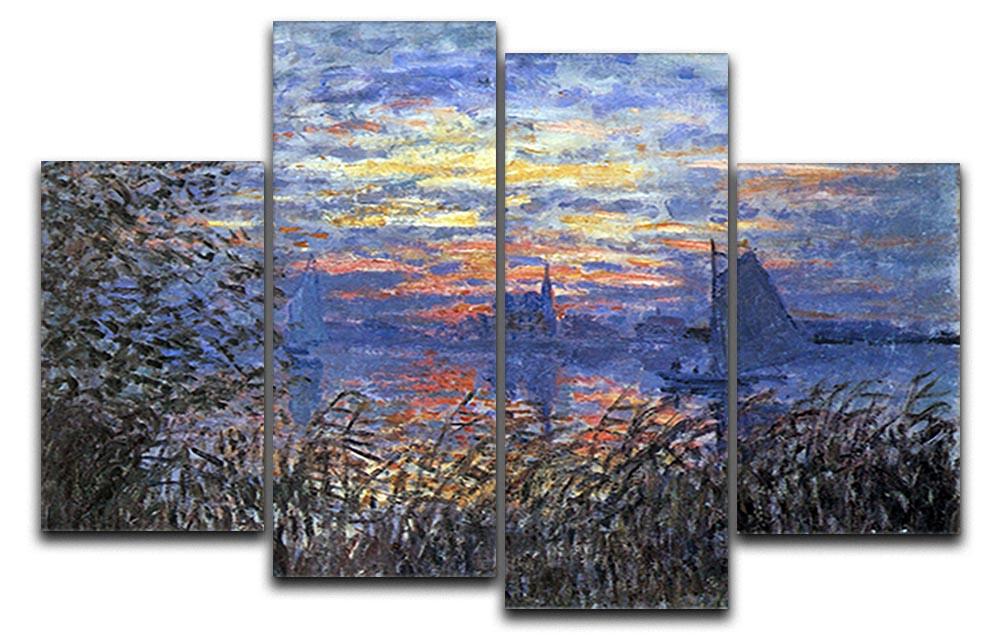 A beautiful 4-split canvas artwork depicting Monet's Sunset on the Seine, showcasing vibrant colors and serene river scenery.