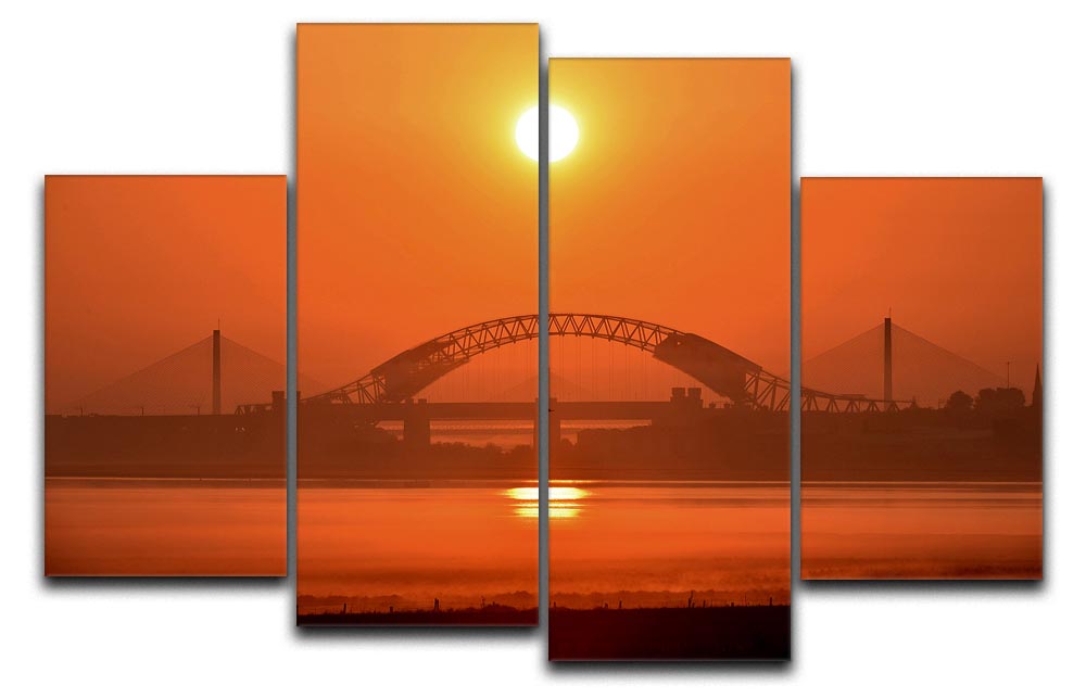 A stunning 4-split canvas artwork depicting a vibrant sunset over the Mersey River, showcasing rich colors and serene imagery.