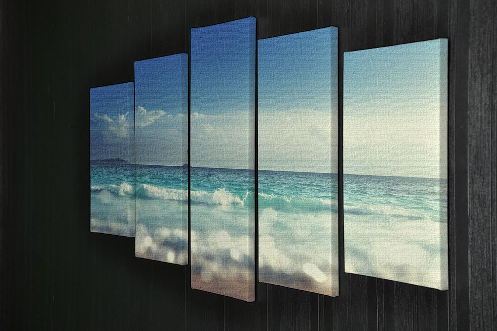 A beautiful sunset time tilt shift soft 5 split panel canvas artwork, showcasing vibrant colors and a serene landscape divided into five panels.