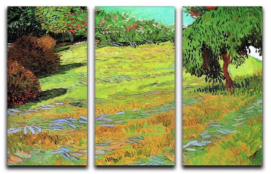 A beautiful 3-panel canvas print featuring Van Gogh's Sunny Lawn in a Public Park, showcasing vibrant colors and intricate details.