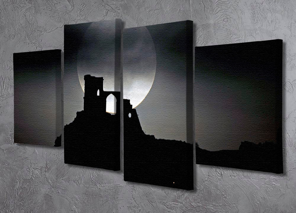A beautiful 4-split canvas artwork depicting a super moon over Mow Cop, showcasing vibrant colors and intricate details.
