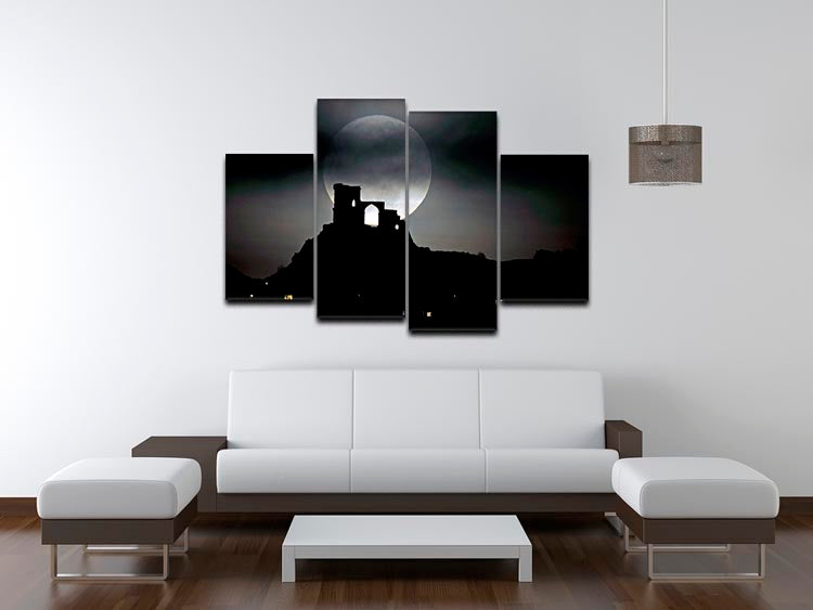 A beautiful 4-split canvas artwork depicting a super moon over Mow Cop, showcasing vibrant colors and intricate details.