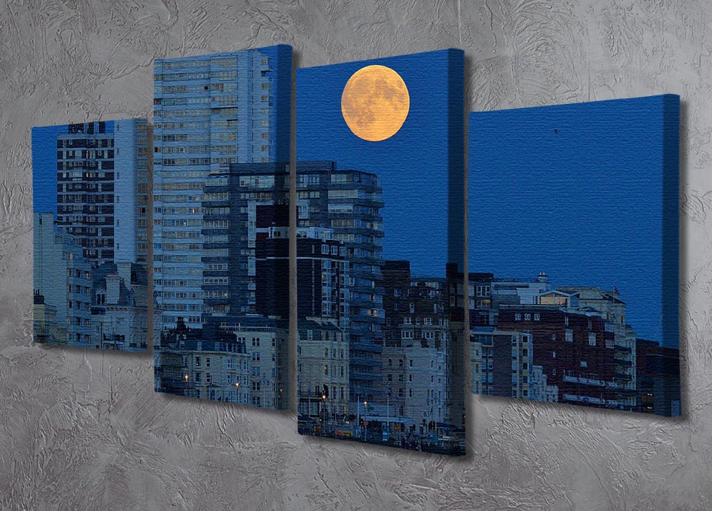 A stunning 4-panel canvas artwork depicting a super moon over Brighton, showcasing vibrant colors and serene night scenery.