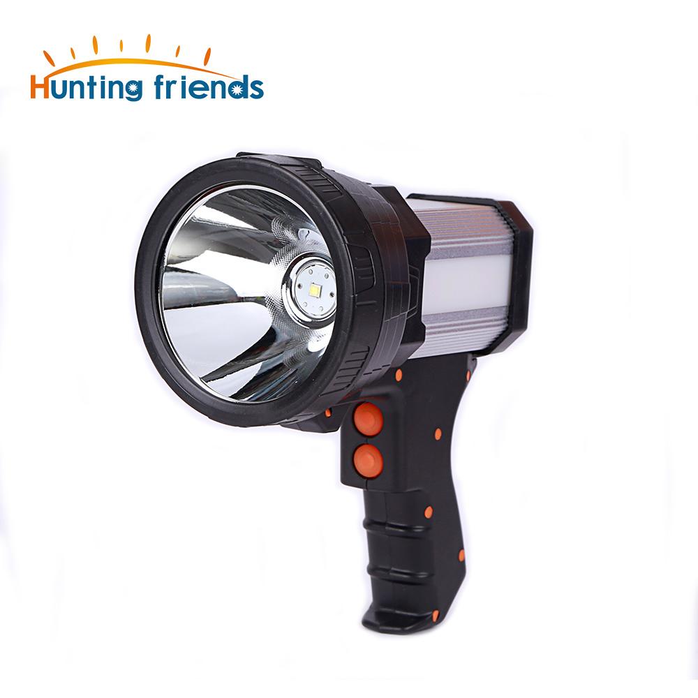 Superbright Tactical Handheld Spotlight Gun Flashlight with LED technology, showcasing its sleek silver design and multiple light modes.