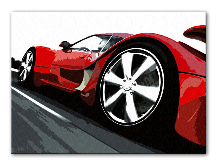 A vibrant canvas print of a supercar close-up, showcasing its sleek design and powerful features, perfect for modern decor.