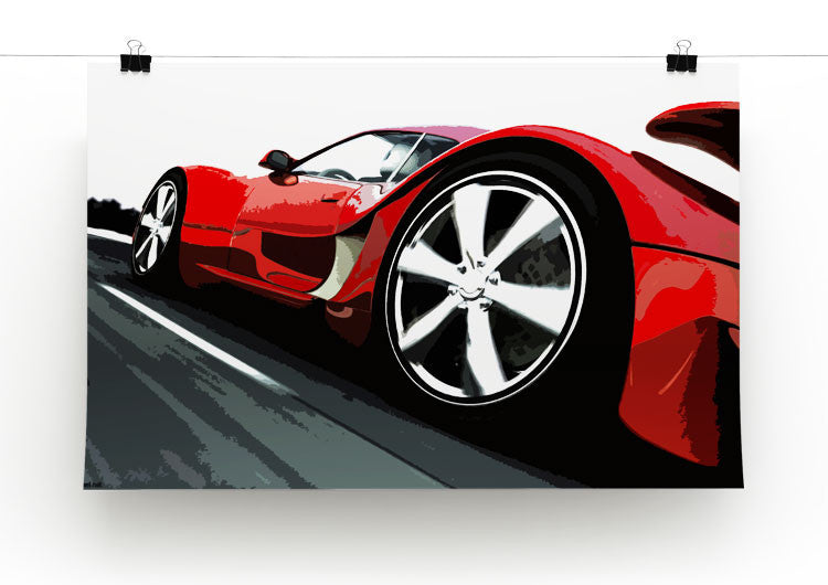 A vibrant canvas print of a supercar close-up, showcasing its sleek design and powerful features, perfect for modern decor.