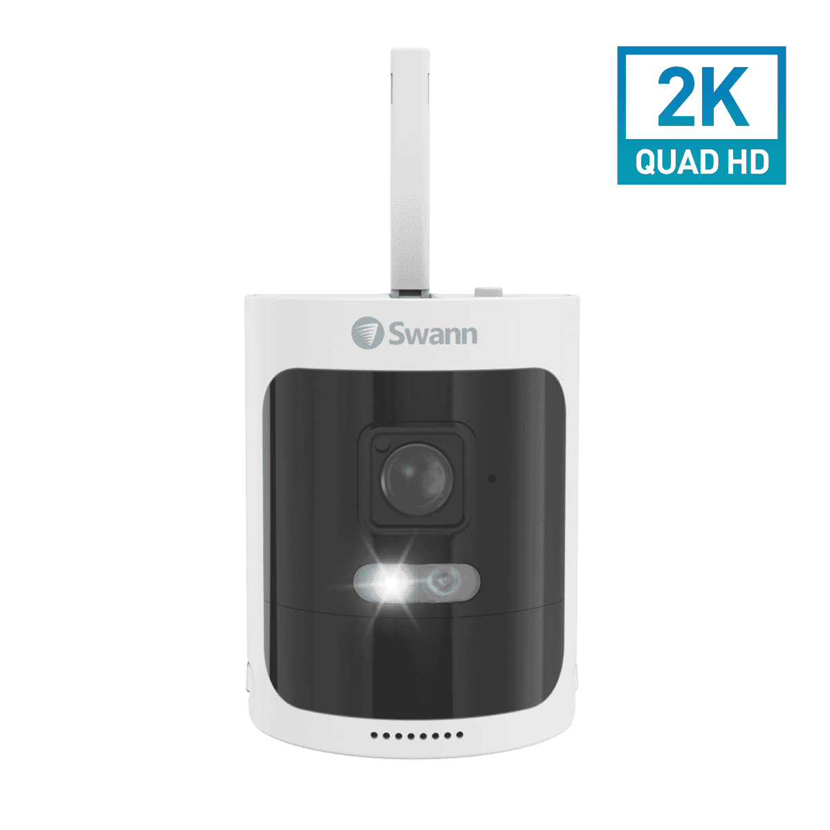 Swann Secure650 2K Wireless Add on Camera SWNVW-600CMB-GL with spotlight and outdoor mounting stand.
