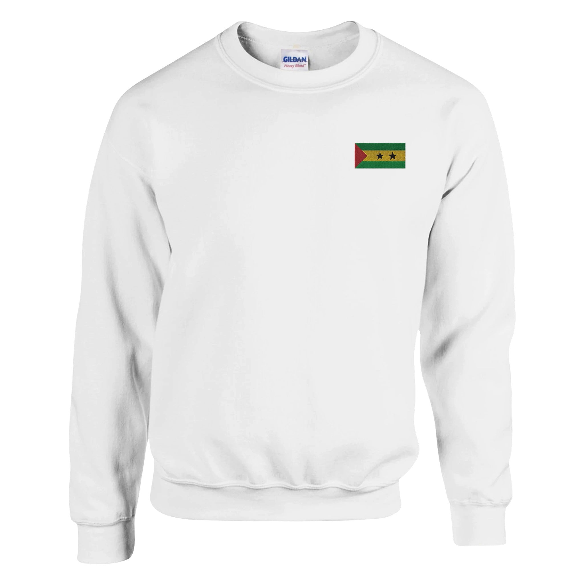 Sweat-shirt en coton et polyester avec broderie du drapeau de Sao Tomé-et-Principe, affichant une coupe classique et des détails de couture renforcés.