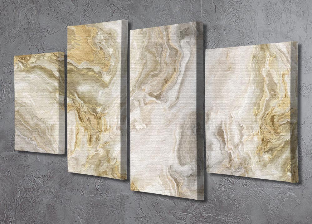 Swirled White Grey and Gold Marble 4 Split Panel Canvas artwork displayed on a wall, showcasing its elegant design and modern aesthetic.