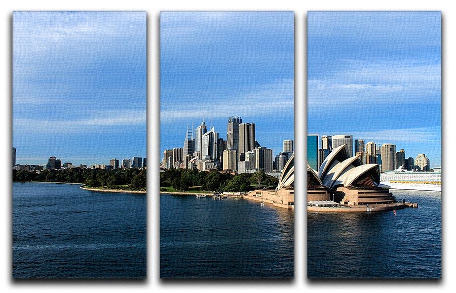 A stunning 3-panel canvas print featuring the Sydney Australia city skyline, showcasing vibrant colors and intricate details.
