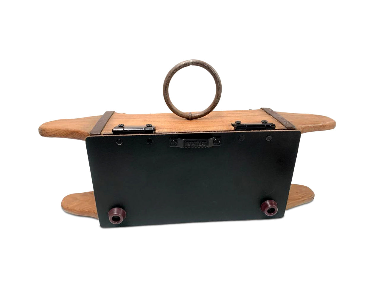 Handcrafted table clock made from recycled brick mould with antique finish, showcasing unique design and eco-friendly craftsmanship.