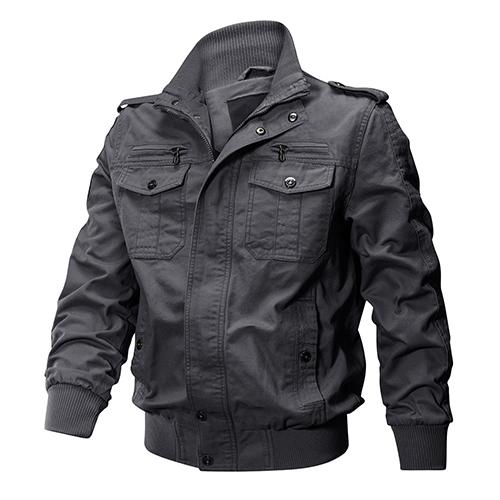 TACVASEN Winter Military Airsoft Pilot Bomber Jacket in black, featuring a zipper closure and multiple pockets, designed for men.