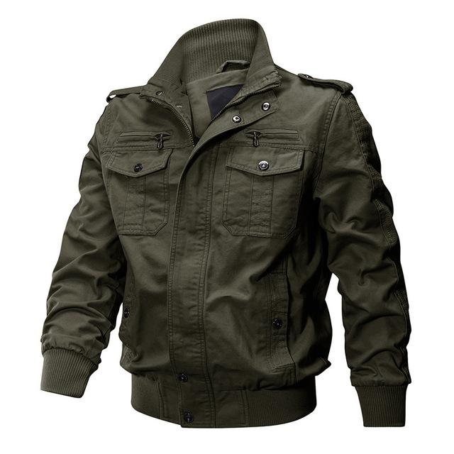TACVASEN Winter Military Airsoft Pilot Bomber Jacket in black, featuring a zipper closure and multiple pockets, designed for men.