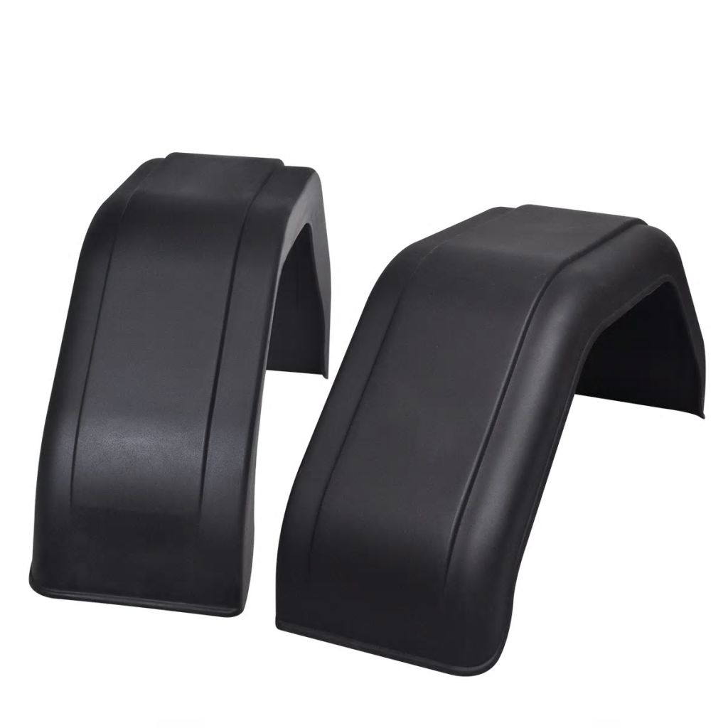Two black motorcycle fenders.