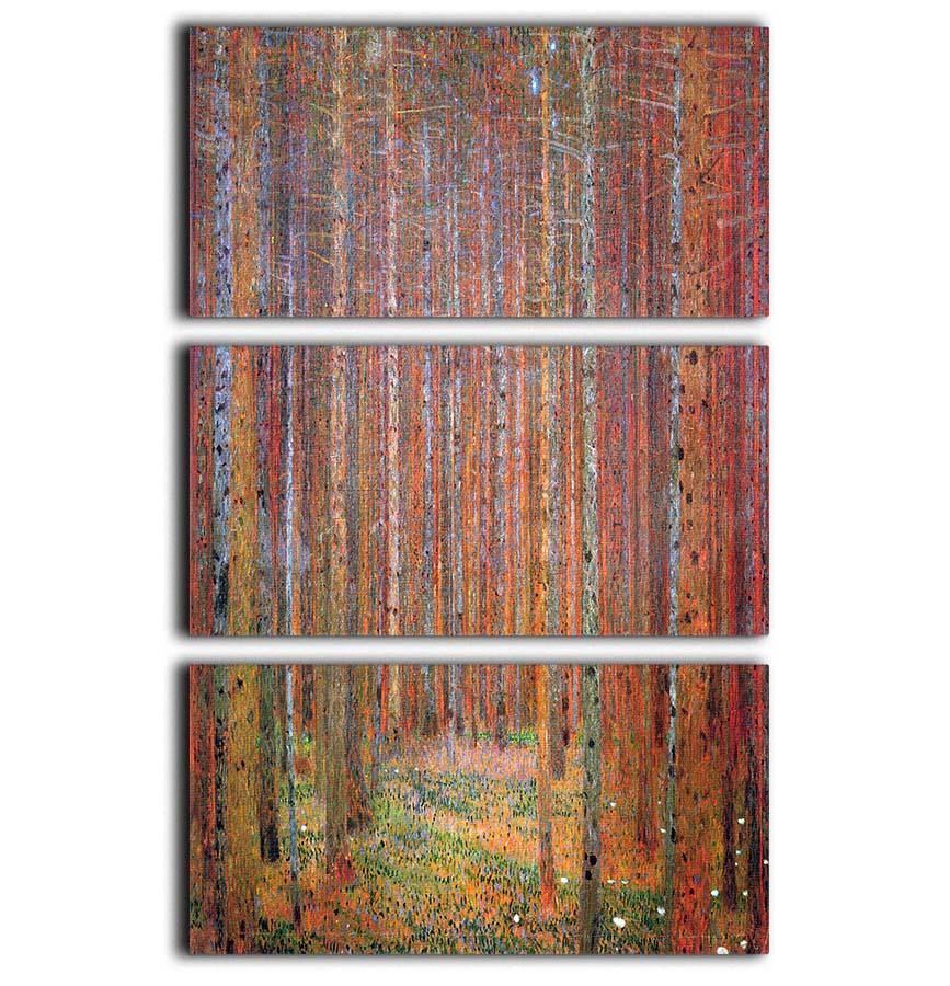 Tannenwald I by Klimt 3 Split Panel Canvas Print showcasing vibrant colors and intricate details, perfect for home decor.