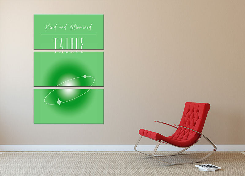 Taurus Zodiac Strength Poster featuring a captivating 3-panel canvas design, showcasing vibrant colors and intricate details.