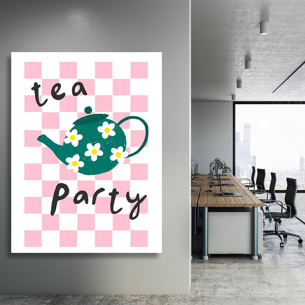 A beautiful Tea Party Canvas Print featuring elegant tea sets and floral designs, perfect for home decor.